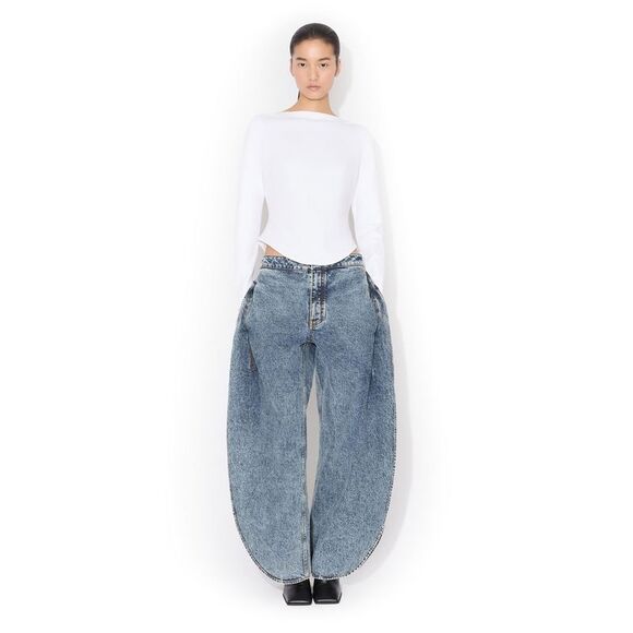 Alaia Women Petal Denim Pants With Side Slit - Picture 2 of 5